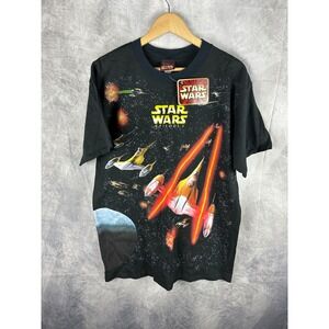 VTG 1999 Star Wars Episode I Battle for Naboo All Over Print T Shirt Changes L